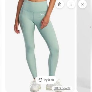New RVCA VA Essential High Waist Rib Legging Mint Green Large Size 12
